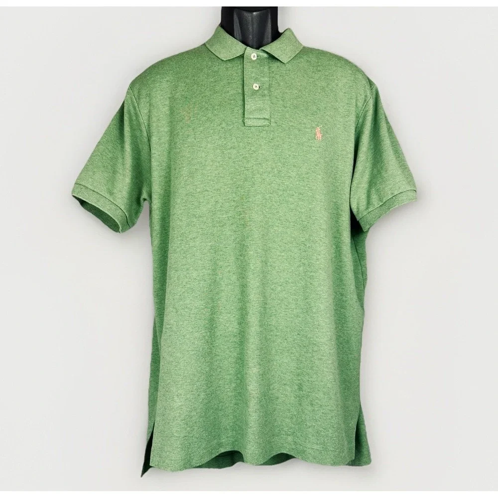 VTG 90s POLO RALPH LAUREN SHIRT L Sage Green Pink Pony Oversize Fit Short Sleeve